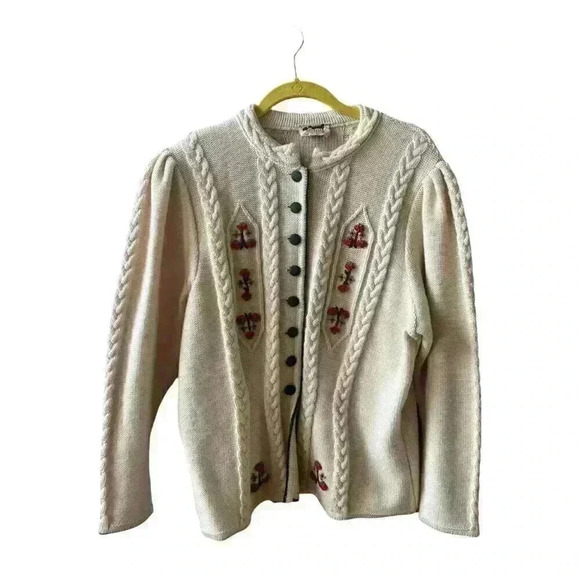 Vintage Astrifa Gestrickte Trach Holiday Cream Ivory Wool Cardigan Size 44 M/L - Picture 2 of 12